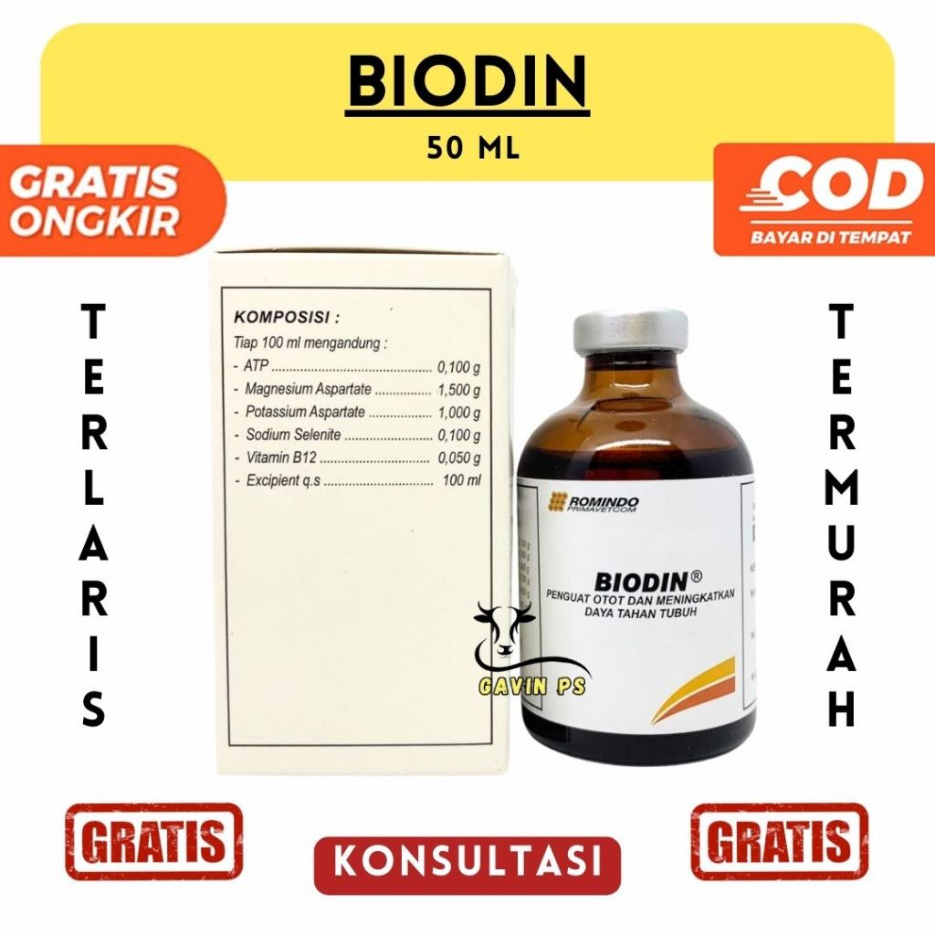 BIODIN Injeksi ATP 50 ML - Penguat Otot Stamina dan Daya Tahan Tubuh Hewan Biosan Biopros