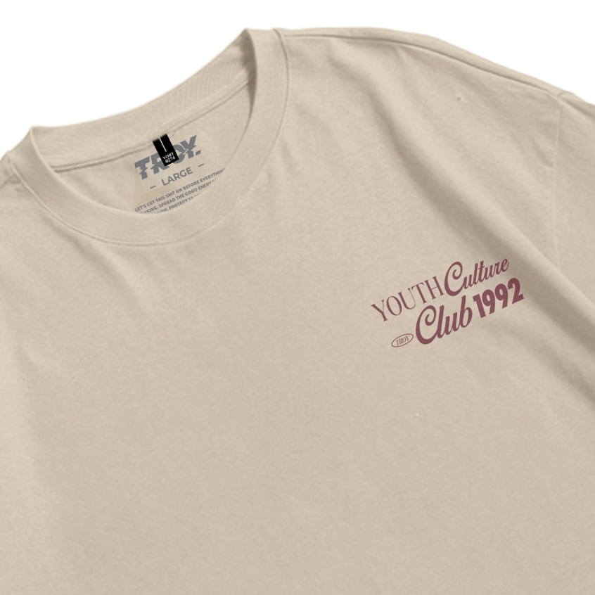 Troy Company Oversize Tshirt Beige Youth Culture - Kaos Oversize Lengan Pendek Coklat Beige OVD 3014
