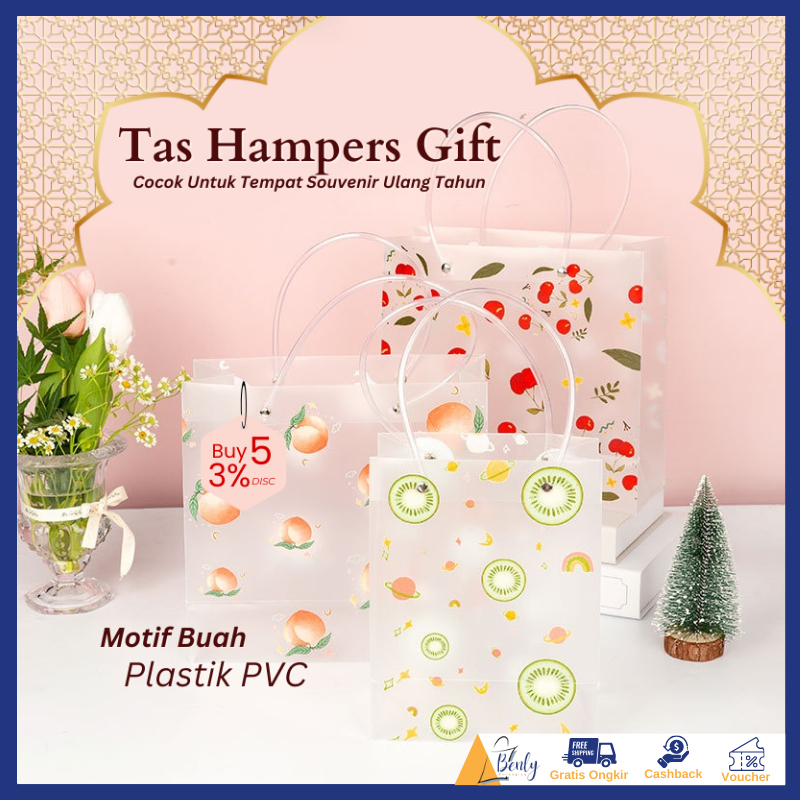 

Tas Hampers Mika Ulang Tahun Transparan Buah Murah Peach/ Lemon Tas Kado Souvenir Hampers Gift / Goodie Bag Serbaguna