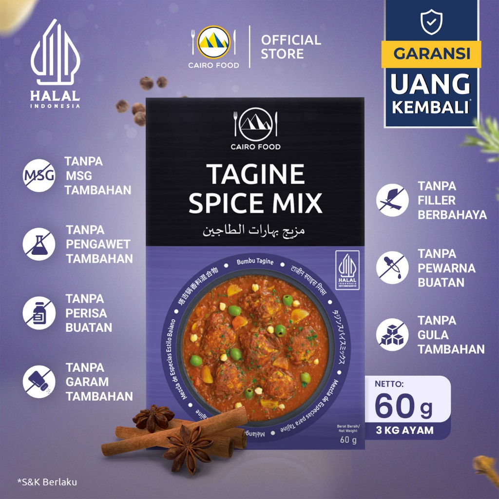 

Bumbu Tagine Spice Mix Sehat – Tanpa MSG, 100% Rempah Murni | Cairo Food