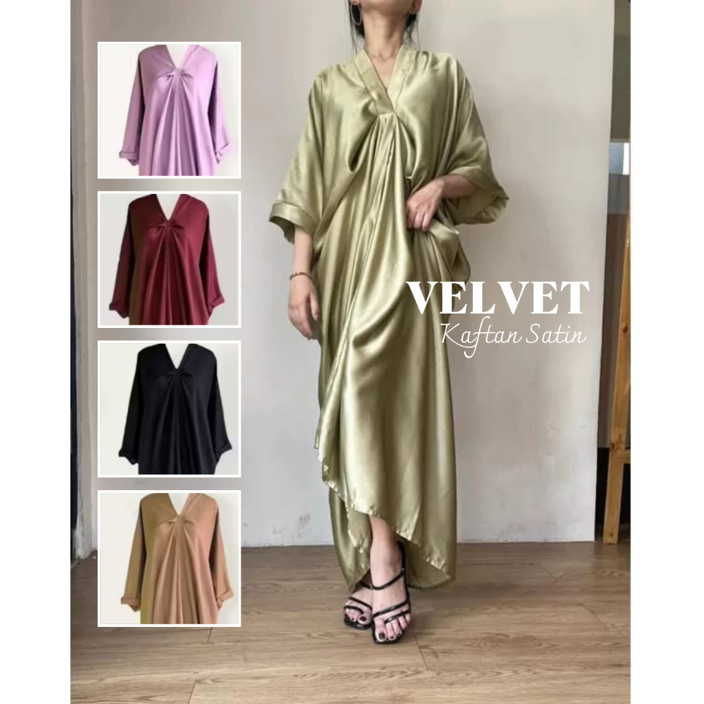 DRESS KAFTAN TERBARU ONE SET KAFTAN SATIN VELVET KAFTAN GLAMOUR BAJU SET WANITA TERLARIS KAFTAN LEBA