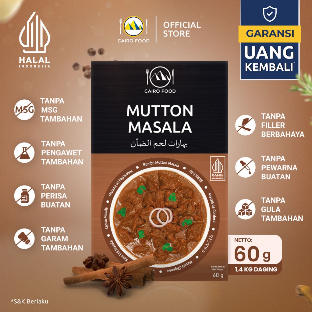 

Bumbu Mutton Masala Sehat – Tanpa MSG, 100% Rempah Murni | Cairo Food