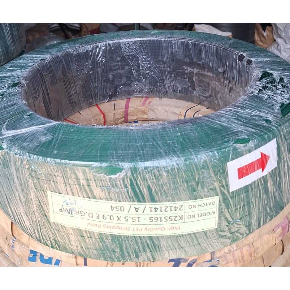

strapping band PET plastik 15,5mm 1 roll 18 kg warna hijau