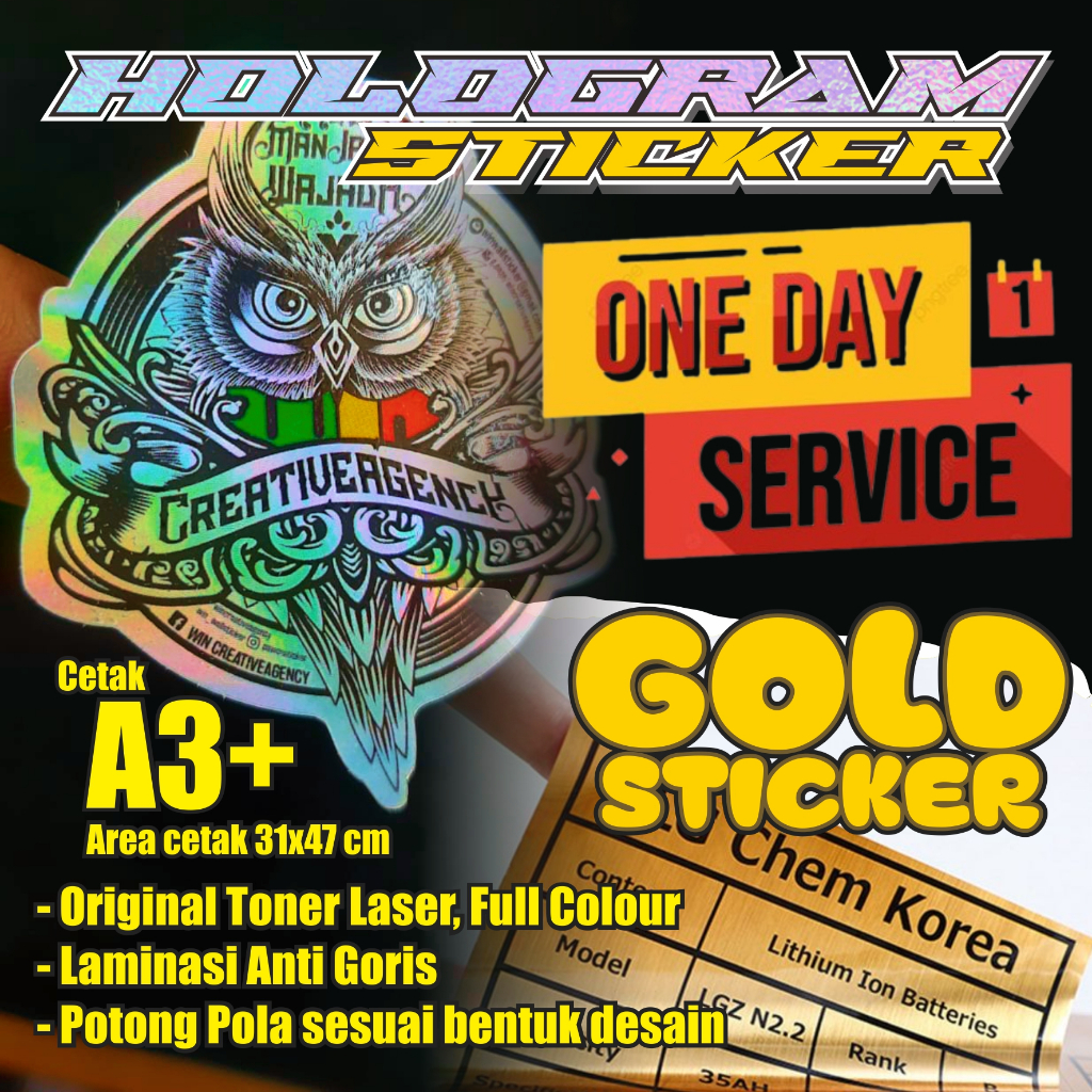 

Sticker Hologram / Gold Anti Air, Anti Gores, Cutting Pola Bentuk