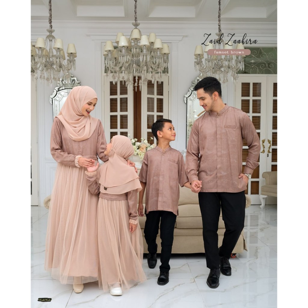 RISKIRICH Sarimbit Zaid Zaahira Brown Baju Couple Keluarga Lebaran 2025