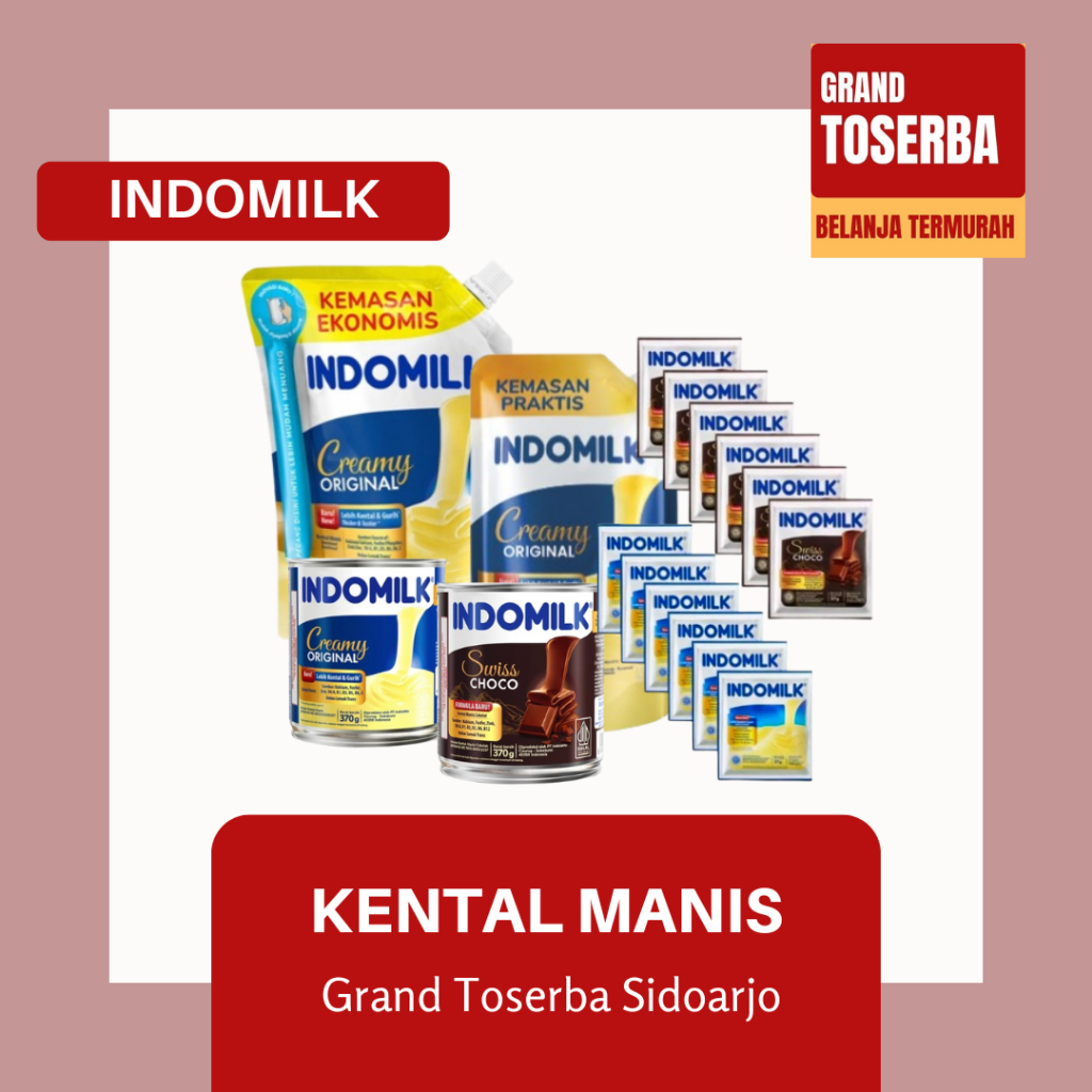 

INDOMILK SUSU KENTAL MANIS RASA COKELAT, SWISS CHOCO, DAN PUTIH / KEMASAN POUCH DAN KALENG