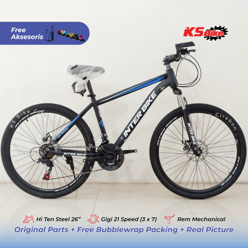 MTB Interbike 26 Inch Frame Steel Gigi 21 Speed 3 x 7 Speed Rem Mechanical Sepeda Gunung MTB XC Dewa