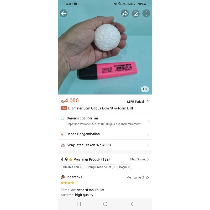 Diameter 5cm Bola Gabus Styrofoam Ball