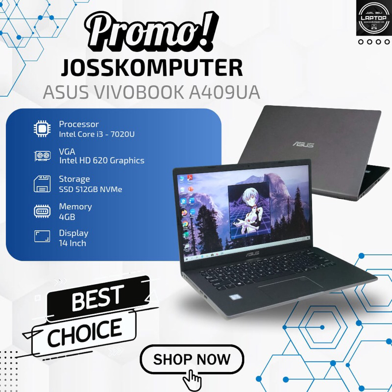 ASUS VIVOBOOK A409UA INTECORE I3 - 7020U/ RAM 4GB/ SSD 512GB/ 14 INCH