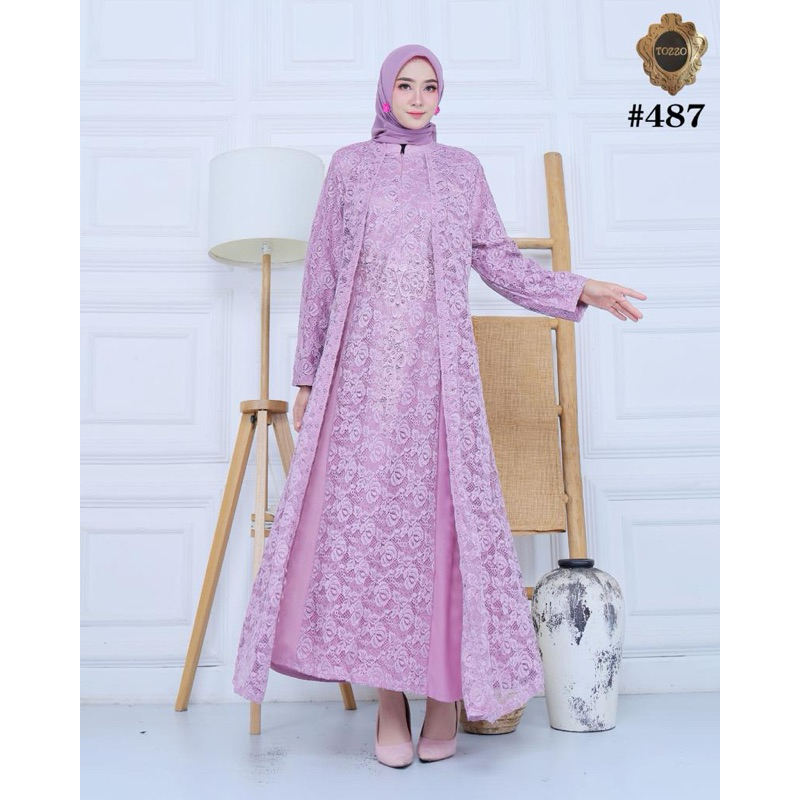 Gamis Tozzo 487 Brokat Premium Gaun Pesta/Gamis Seragaman/Fashion Wanita Muslimah Murah dan Mewah