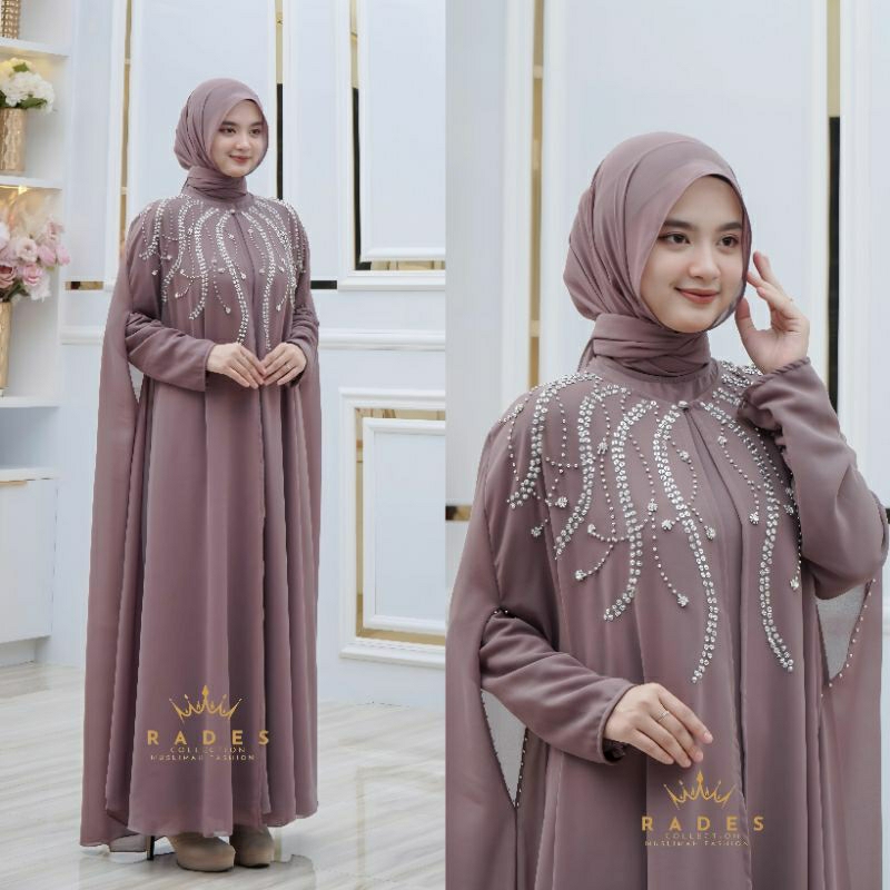 Rades - Kaftan Mazaya Mewah Set Pashmina Outer Lepas Pasang Bahan Ceruty Babydoll Full Payet Elegan 