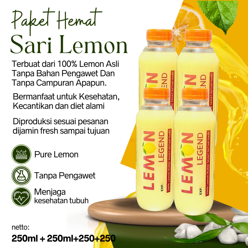 

PAKET 4 BOTOL Sari Lemon California Dan Lokal Legend 500ML Murni Alami 100% Untuk Detoks Dan Diet