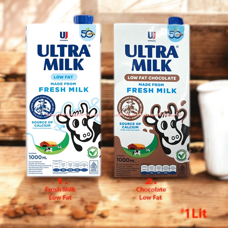 

Ultra Milk 1L Low Fat Fresh Milk Chocolate Rasa Coklat 1000ml High Calsium Susu UHT Cokelat Siap Minum Dengan Kandungan Rendah Lemak Tinggi Kalsium Ultramilk Lowfat Ultra Jaya 1Liter