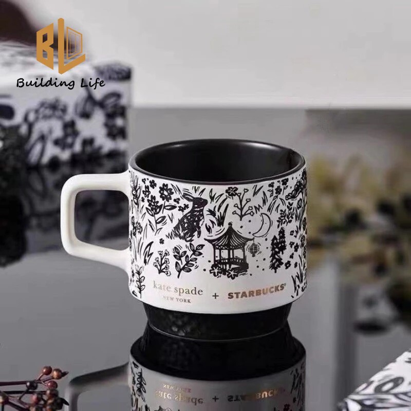 Cangkir Cangkir Starbucks Gelas Hitam Putih Graffiti Bulan Kelinci Cangkir Kopi Cangkir Air Desktop 