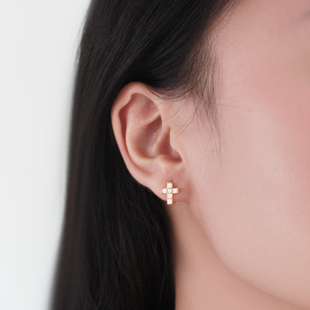 CACCIA - Salib Earrings Sterling Silver 925 18k Gold Plated | Anting Salib S925