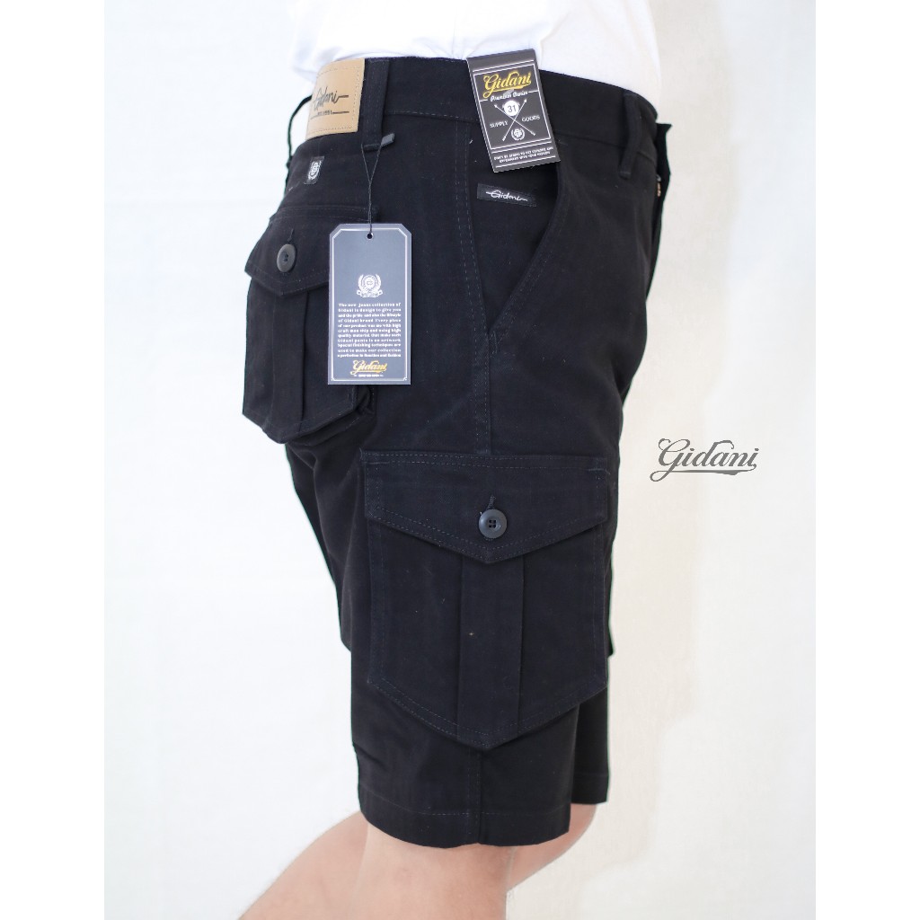 cargo celana pendek hitam cowok, celana cargo pendek cowok hitam