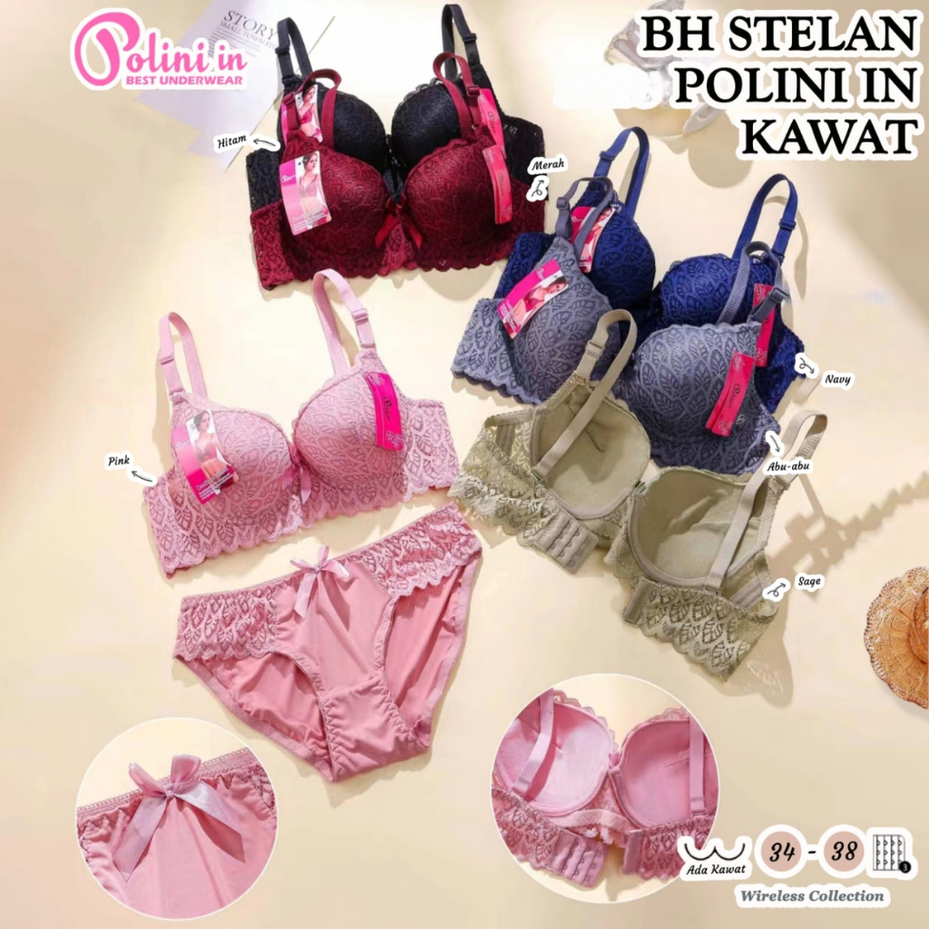 POLINI Set Bh Dan Celana Dalam Setelan Busa Tebal Kawat Renda Premium