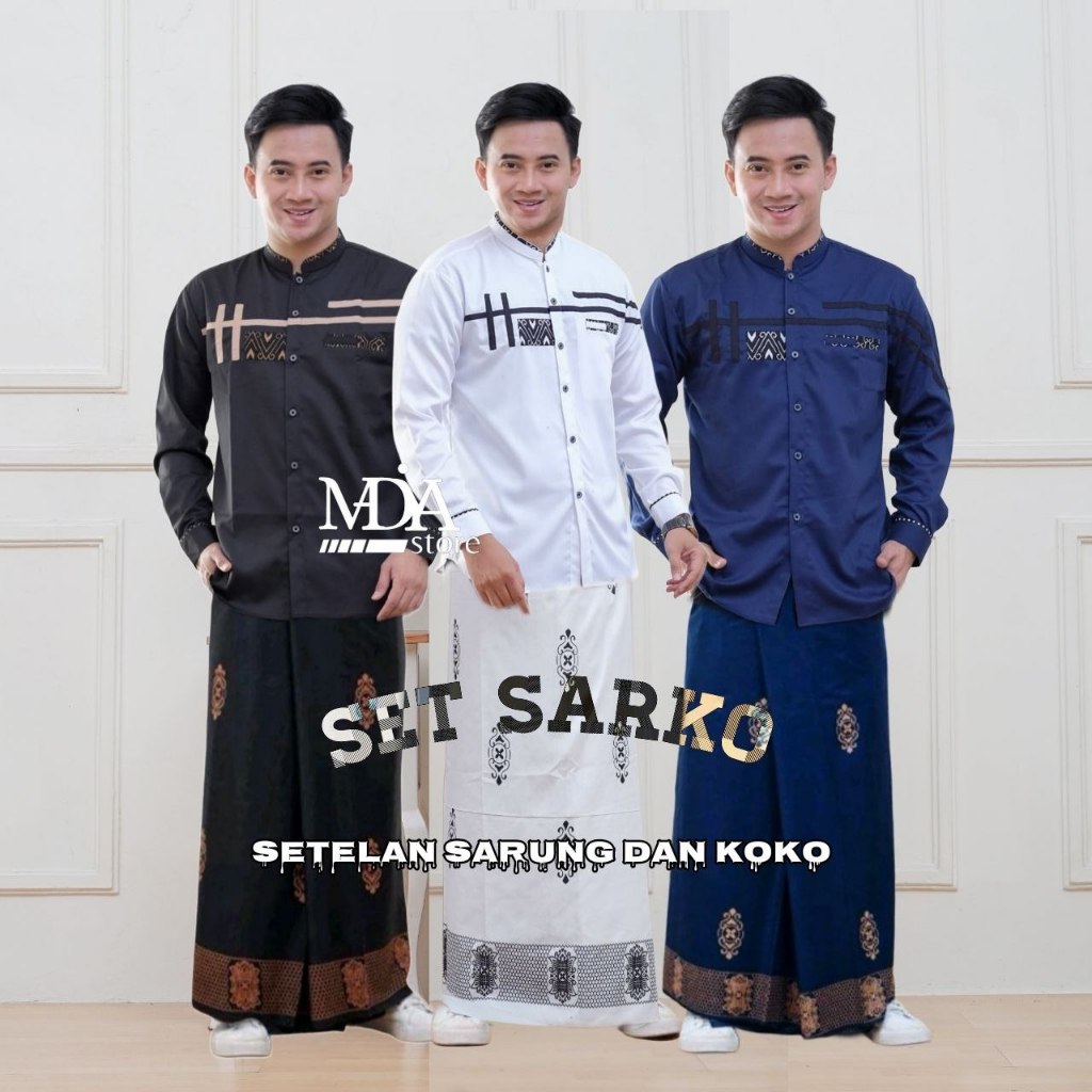 Paket Set 100Rb SARKO SARUNG kemeja koko pria baju koko muslim pria dewasa lengan panjang koko kombi