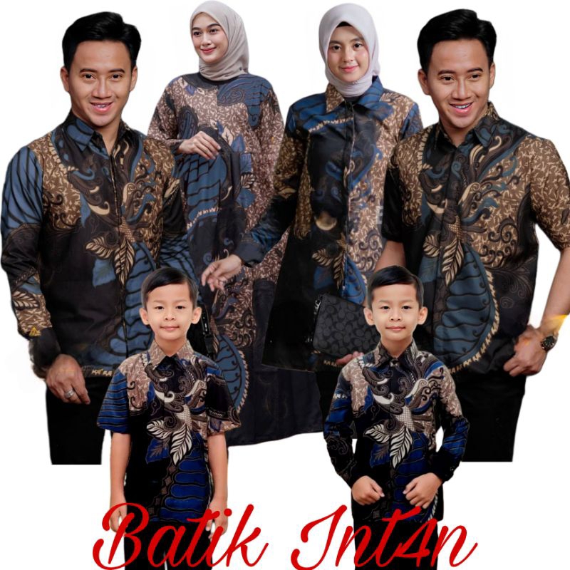 Baju Couple Keluarga | Baju Couple Pasangan | Tunik Batik Couple Ayah Ibu Dan Anak Laki Laki