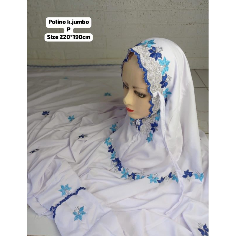 Mukena JUMBO terusan lajuran polino bordir kudusan istimewa motif terbaru bunga kecil cantik