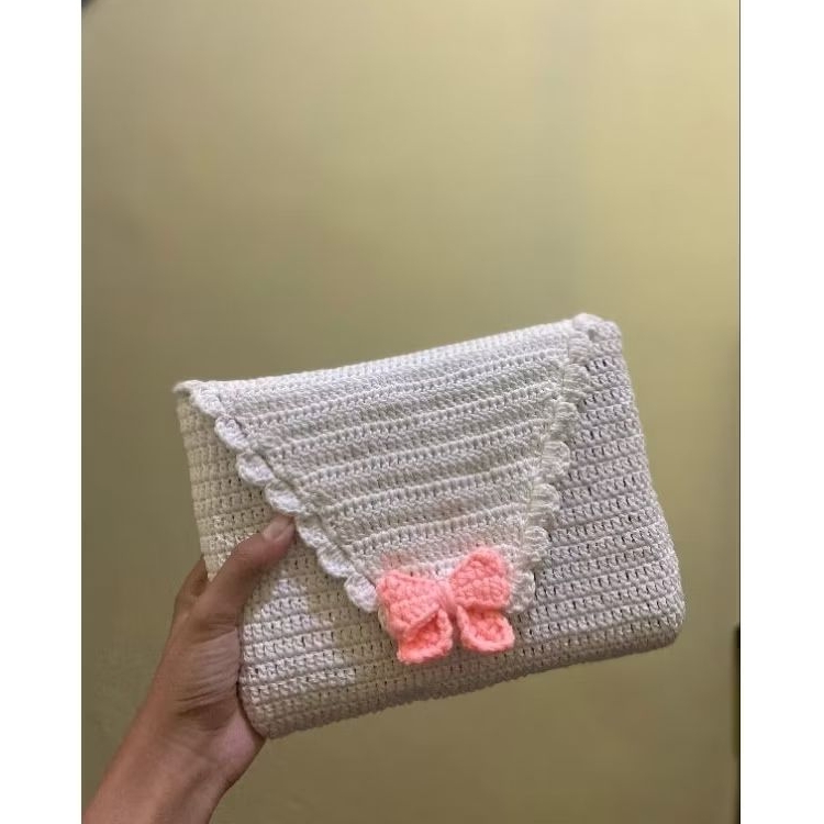 

flowers book sleeve| pink bow book sleeve| book sleeve crochet| sarung buku rajut