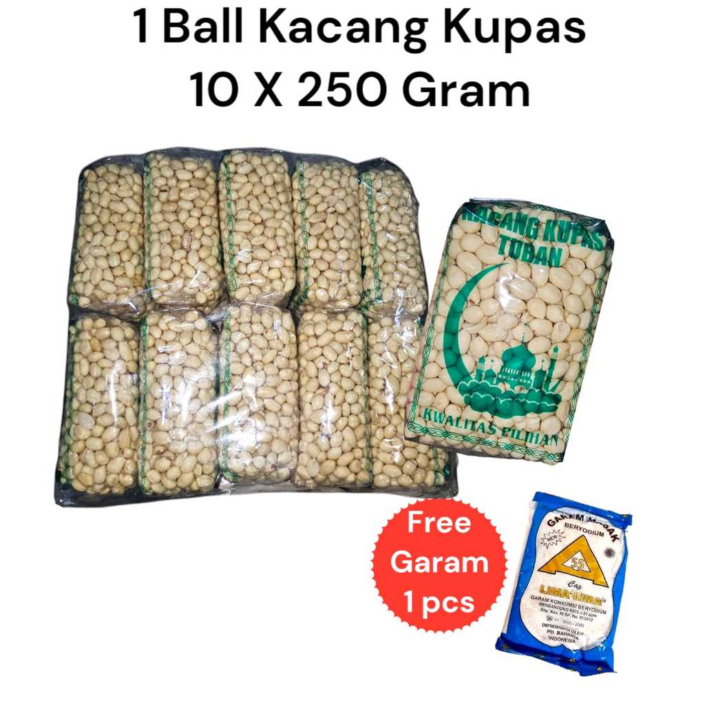 

Promo 1 Ball isi 10 Bungkus Kacang Kupas Tuban Kemasan 250 Gram Gratis Garam Masak
