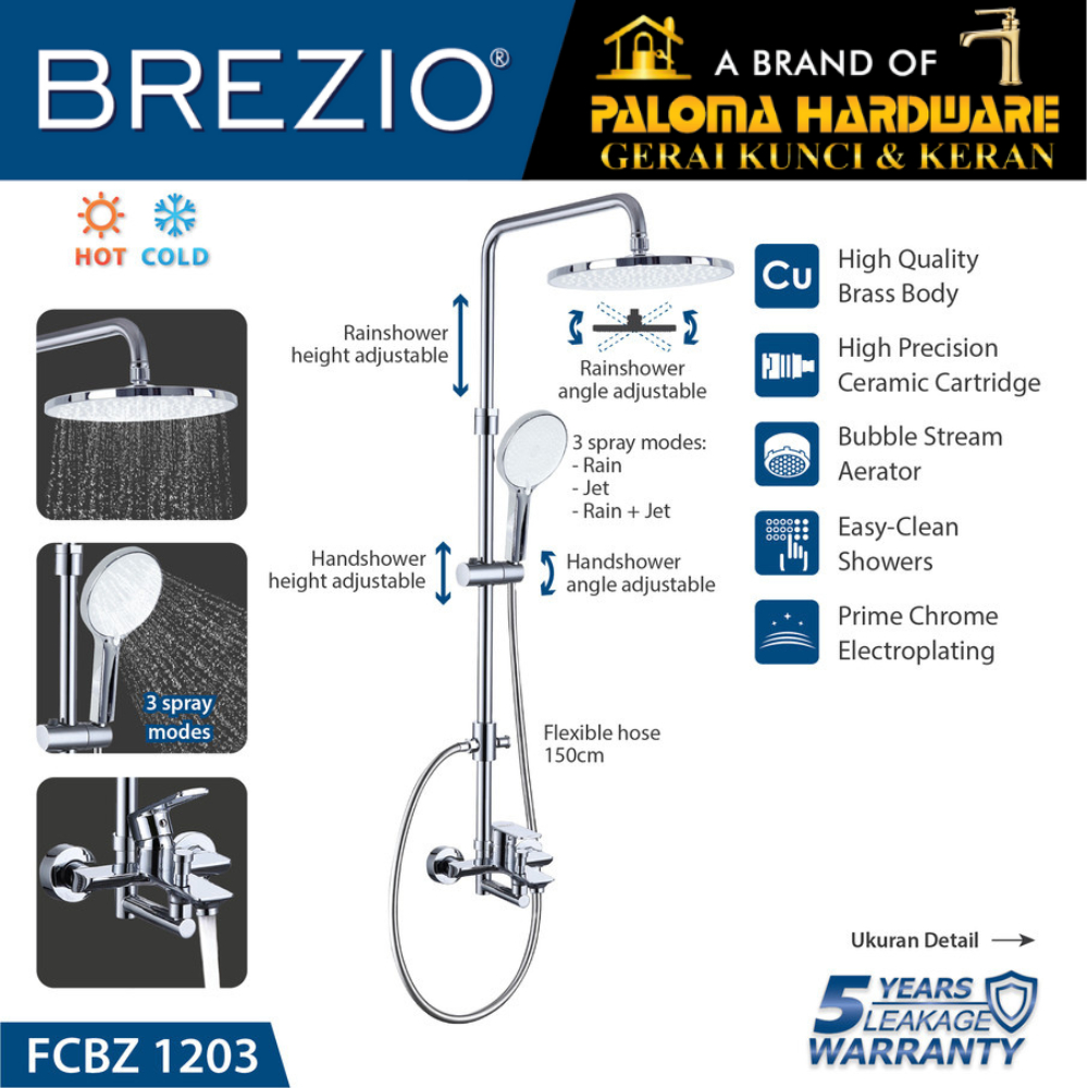 BREZIO FCBZ 1203 SHOWER TIANG COLUMN SET KERAN KRAN PANAS DINGIN MANDI