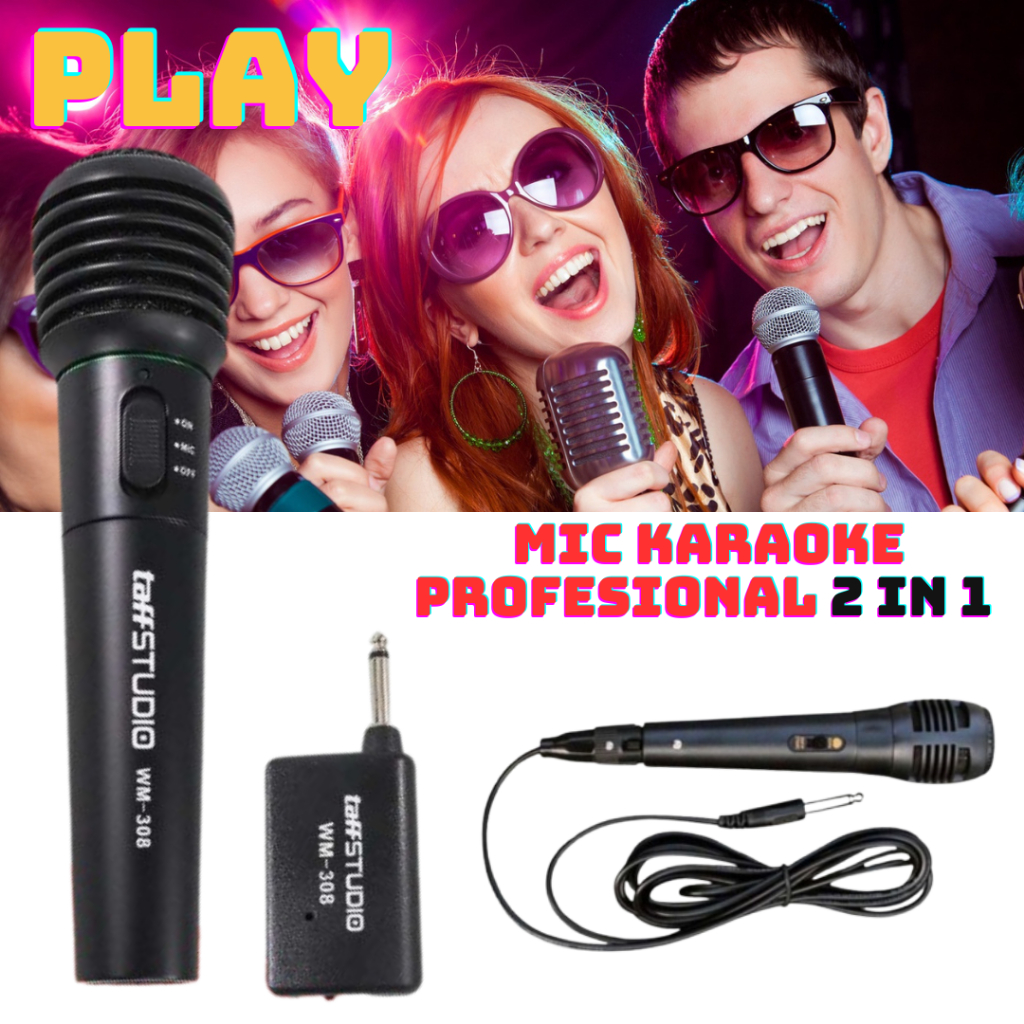 RAJA TaffSTUDIO MIC Mikrofon WIRELES KARAOKE RUMAHAN JARAK JAUH IMAM MASJID 2 in 1 KABEL CERAMAH