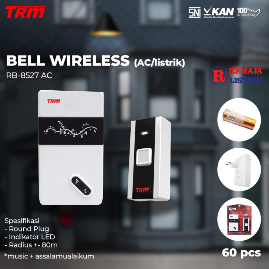 Bel Pintu Wireless TRM RB-8527 AC EU Plug Tanpa Kabel 36 Nada Assalam - RB-8527 AC Isi 2