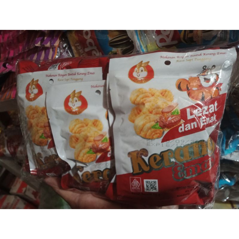 

Makanan Ringan Bentuk Kerang Emas Rasa Sapi panggang 10Pcs