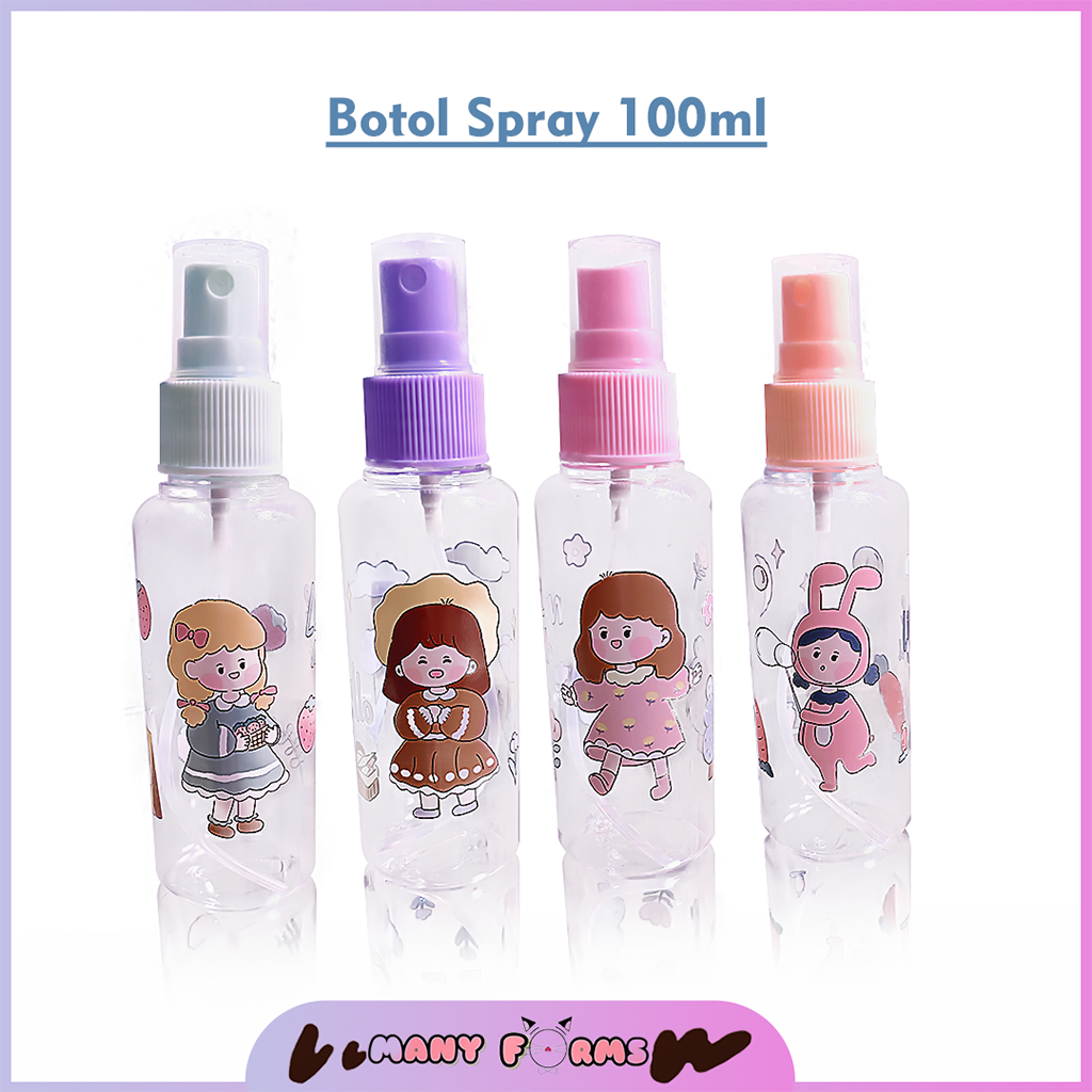 manyforms Cute 100ml Pump Spray Bottle – Botol Spray Travel Friendly dengan Desain Karakter Lucu