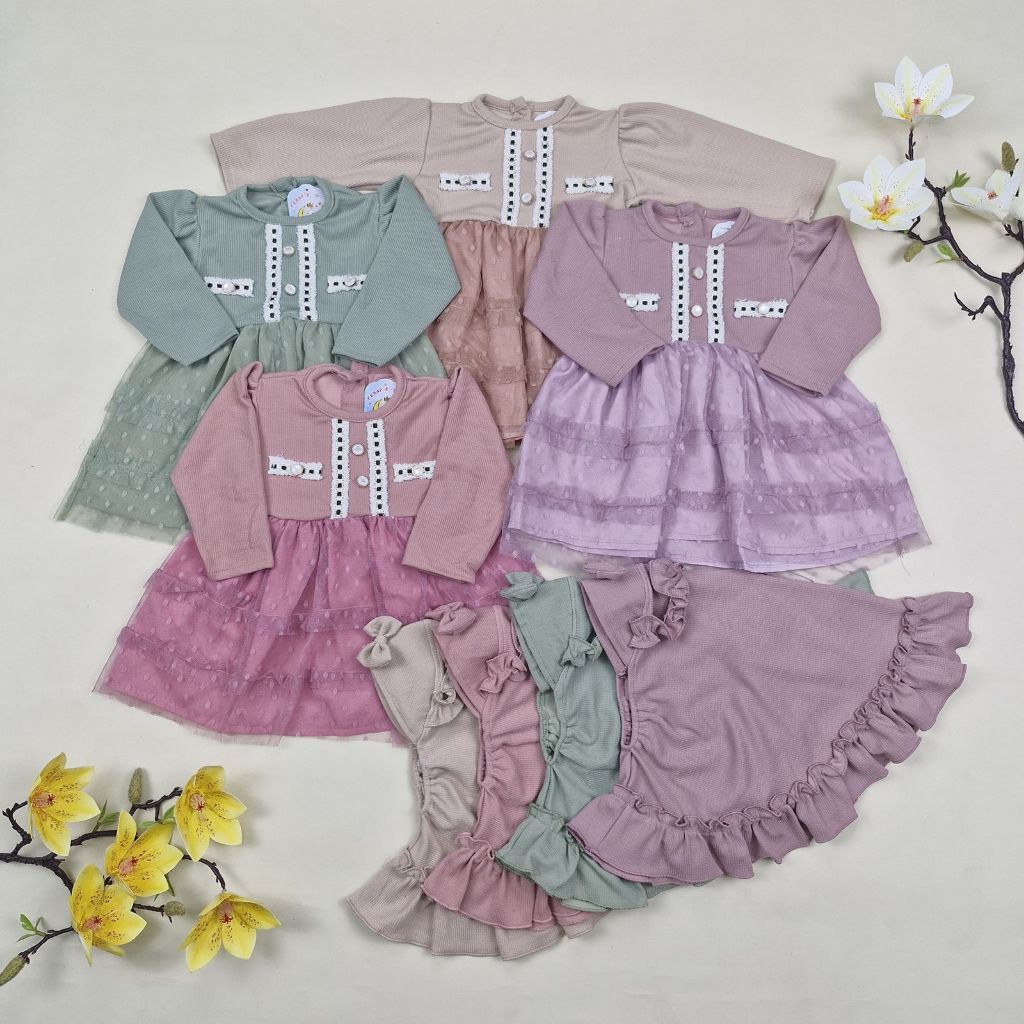 0-6 bulan Gamis bayi perempuan set hijab bayi dress bayi perempuan newborn setelan gamis katun adem 