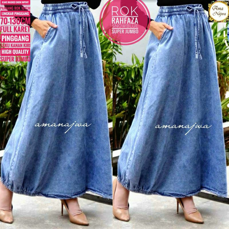 Snow blue Rok Rahfaza Jeans Wash tebal / Amj