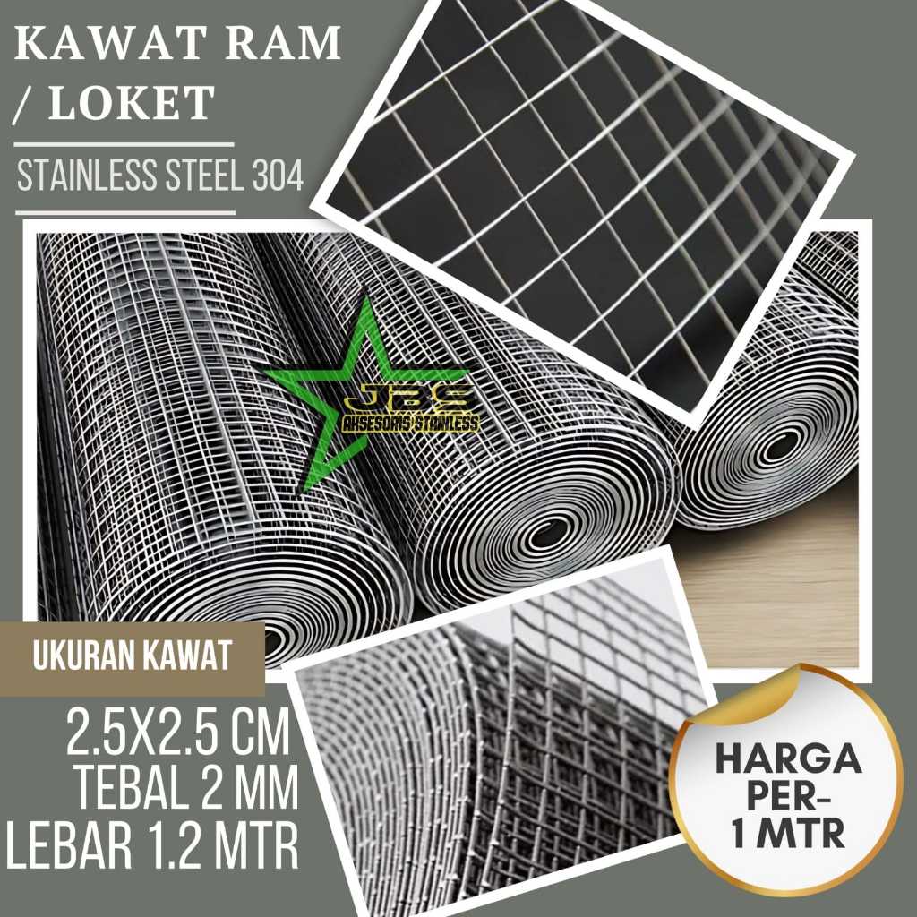 KAWAT RAM STAINLESS 304 25MM×25MM×2MM×1,2MTR KAWAT LOKET MESH STAINLESS 304