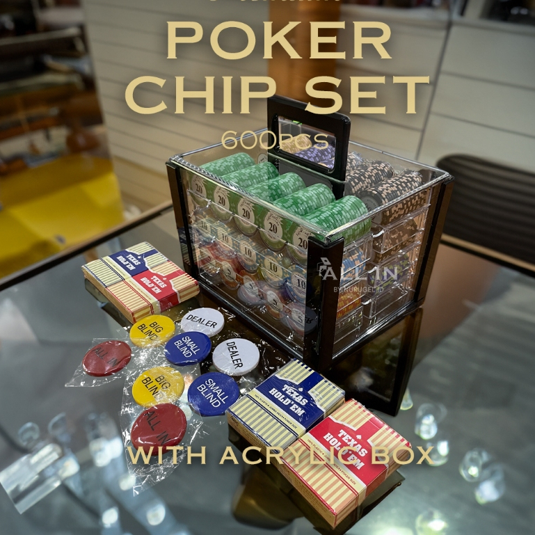Poker Chip Set 600 pcs Premium Clay Coin + Acrylic Box