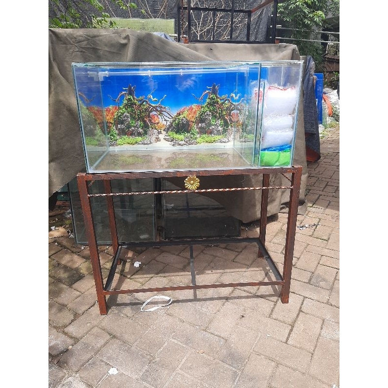 Aquarium 80x40x40 filter samping dan rak besinya