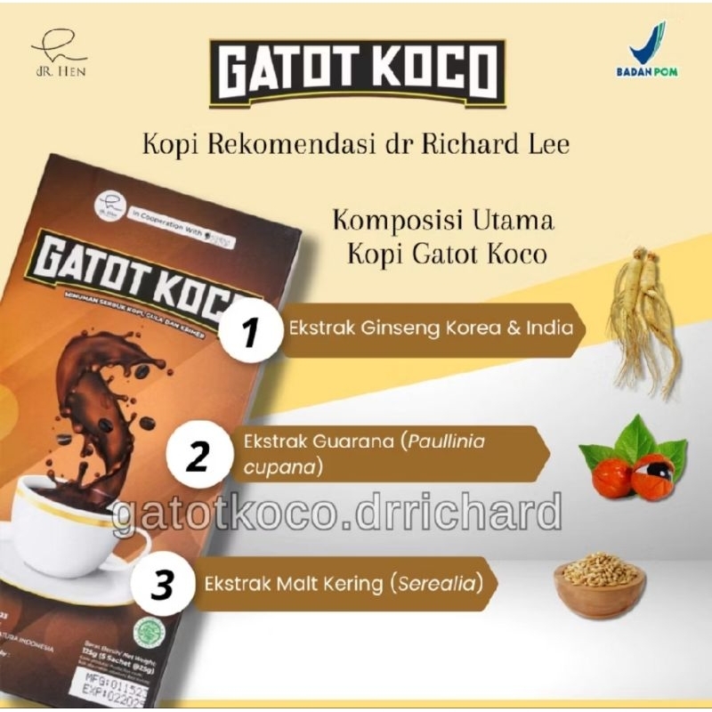 

Kopi Gatot Koco 1 Box 5 Sachet GARANSI Minuman Serbuk Gatot Kaca By dr Richard Lee