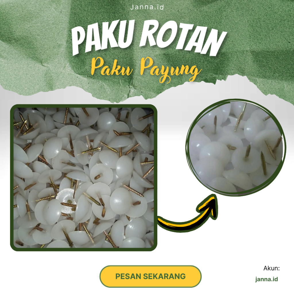 Paku Rotan Plastik Putih Payung Bakpao Ulir (Sekrup Alas Kaki Kursi/ Baku/ Meja)