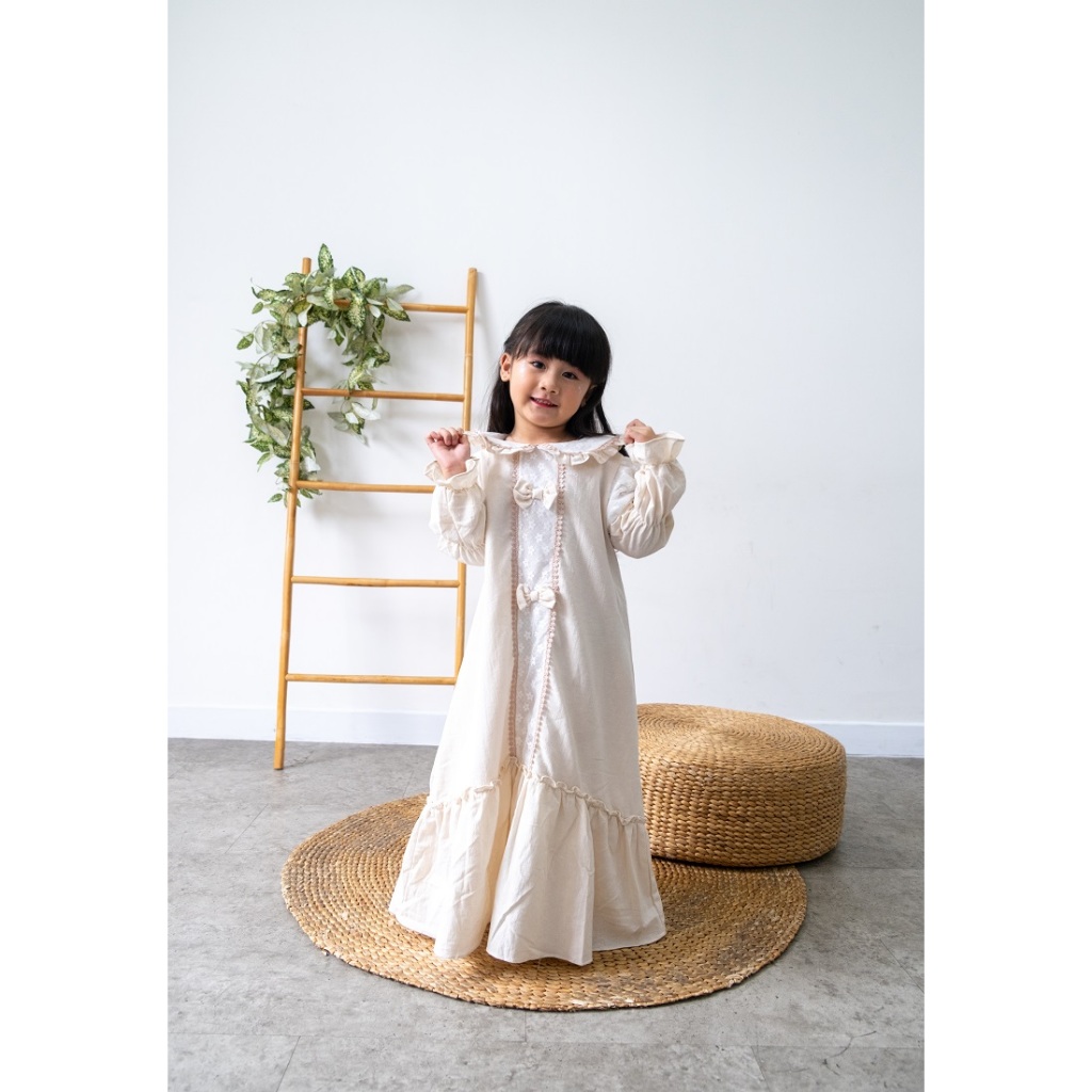 Princessa Flami Cotton Creme Bow Muslim Dress G1305