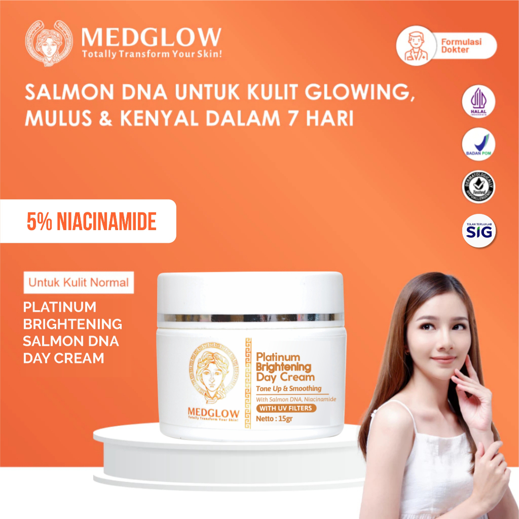𝐌𝐄𝐃𝐆𝐋𝐎𝐖 𝐂𝐋𝐈𝐍𝐈𝐂 Platinum Brightening PDRN Salmon DNA Day Cream SPF 30 | Skincare Krim Pagi Pemutih Ku
