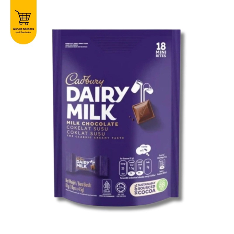 

CADBURY DAIRY MILK COKELAT SHAREBAG BITES 18x4.5GR