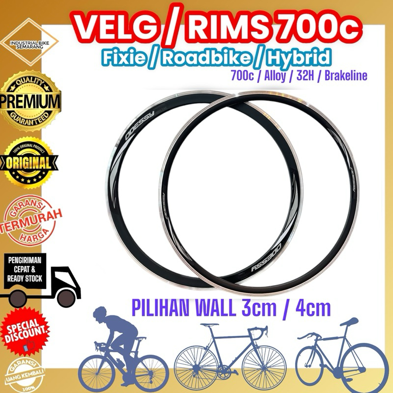 ( VELG ODESSY / 700c / 32H / 3.8cm / HITAM BRAKELINE ) Velg Sepeda Fixie Roadbike 700 C Lubang 32 H 