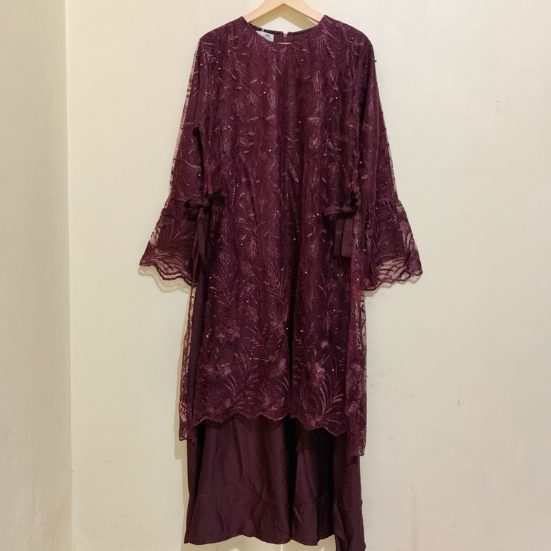 Gamis Brukat Mutiara Warna Burgundy Terbaru Baju Wanita Jumbo Abaya Kebaya Dress Muslim Syari Remaja