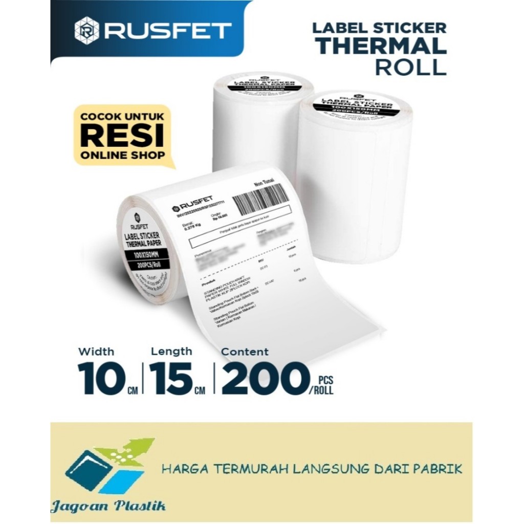 

Rusfet Label Barcode 100 x 150 Kertas Sticker Thermal 100x150 mm Label Resi