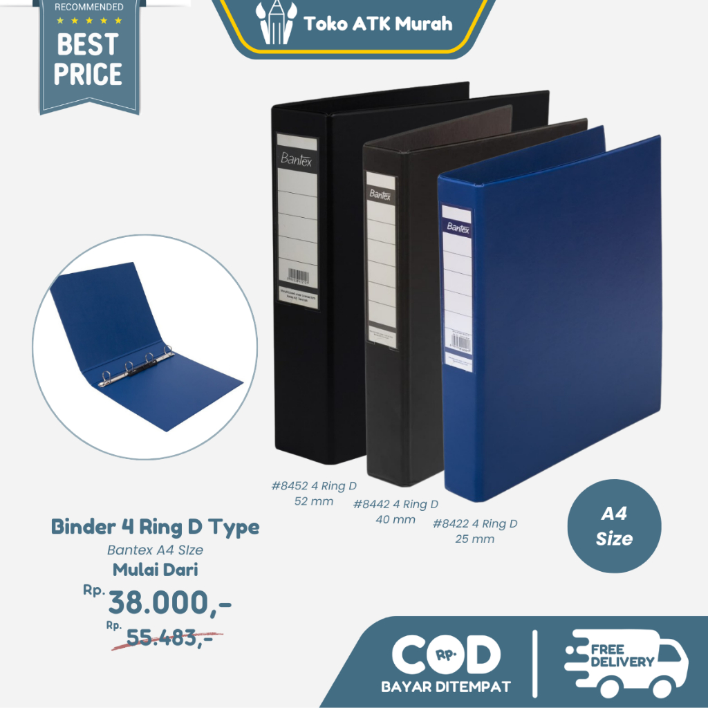 

Bantex Ring Binder A4 - 4 Lubang Ring D 8422 (25mm) / 8442 (40mm) / 8452 (52mm)