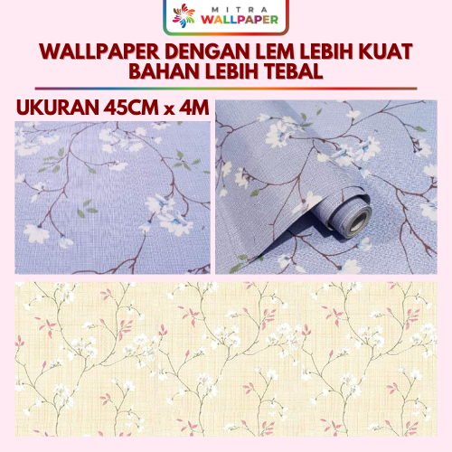 Walpaper Sticker Dinding Kamar Tidur Aesthetic Wallpaper Dinding Ruang Tamu 3D Motif Bunga Sakura