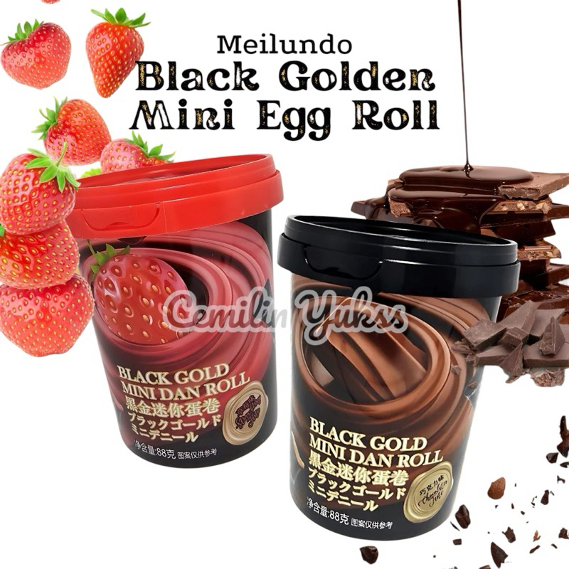 Meilundo Mini Egg Roll 88g Egg Roll Rasa Coklat Strawbery Meilundo Black Golden Mini Egg Roll