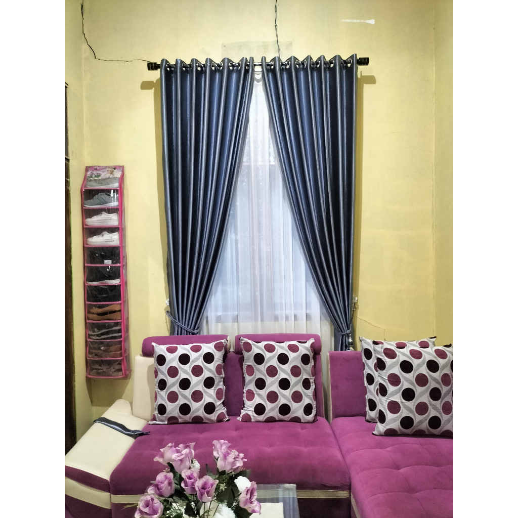 Gorden polos glossy ABU TUA untuk pintu bahan blackout berkualitas