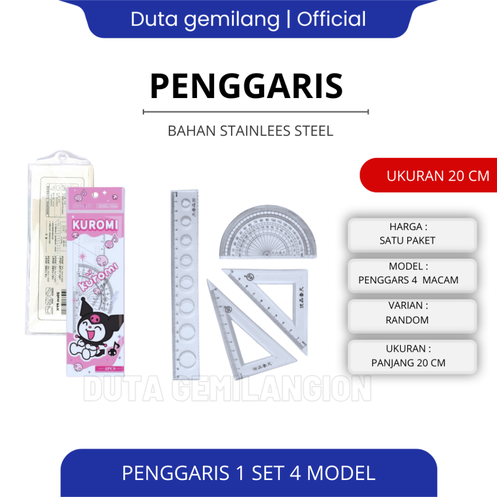 

Penggaris Plastik 1 Set Isi 4 / Penggaris / penggaris 20cm / penggaris karakter / Garisan Busur Siku Siku Segitiga / Ruler Set 4 in 1 / Cod / Duta Gemilang