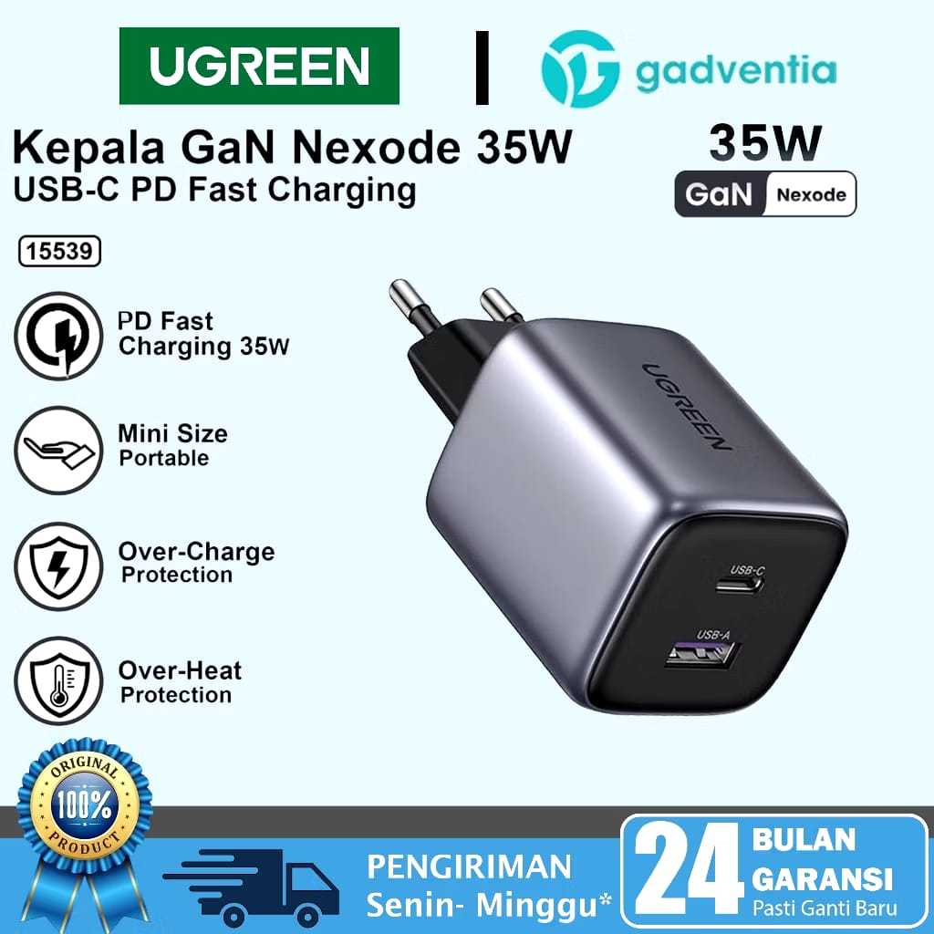 UGREEN KEPALA ADAPTOR CHARGER USB TYPE C DAN USB A PD FAST CHARGING 35W FOR IPHONE | SAMSUNG | ANDRO